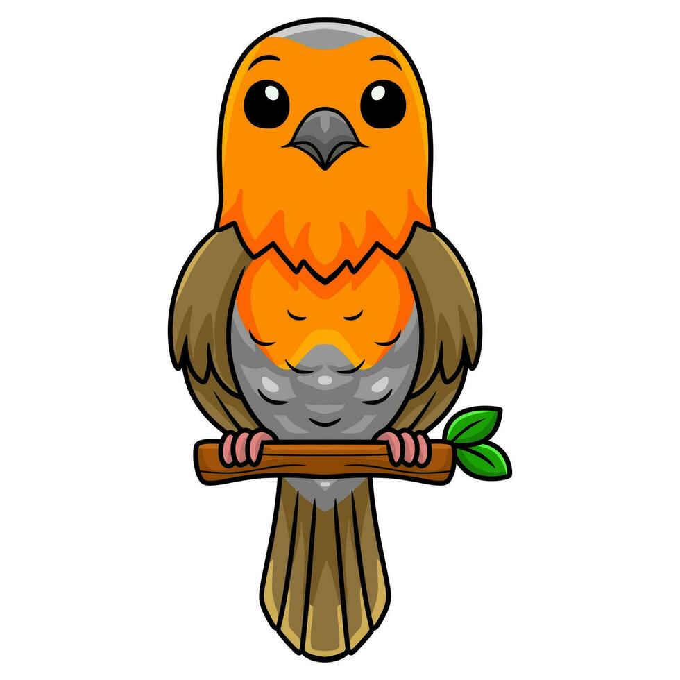 Cute happy bird cartoon on tree branch vector