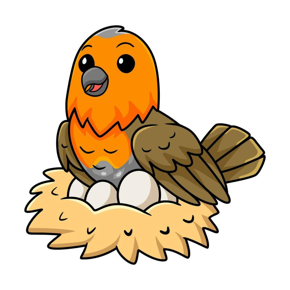Cute bird cartoon with eggs in the nest vector