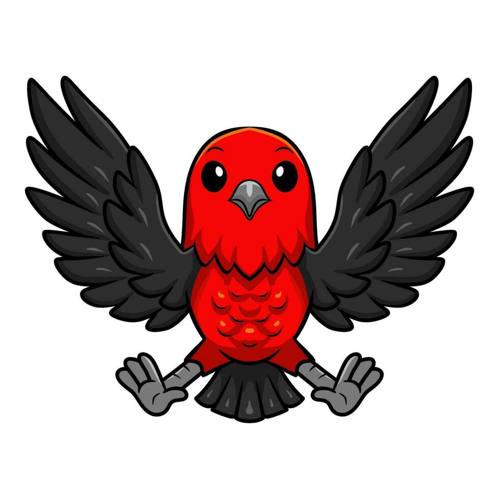 Cute scarlet tanager bird cartoon flying vector