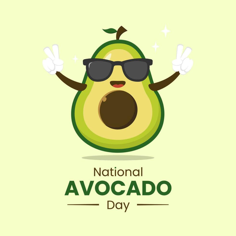 Cute Avocado Wearing Sunglasses Cartoon Vector Icon Illustration Suitable For National Avocado Day