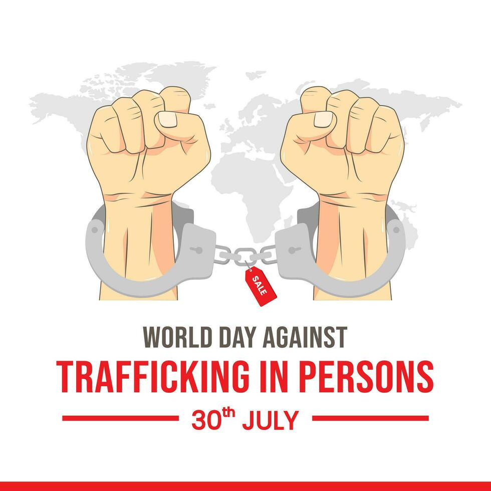 illustration of handcuffed hands and a price tag to celebrate world day against trafficking in persons vector