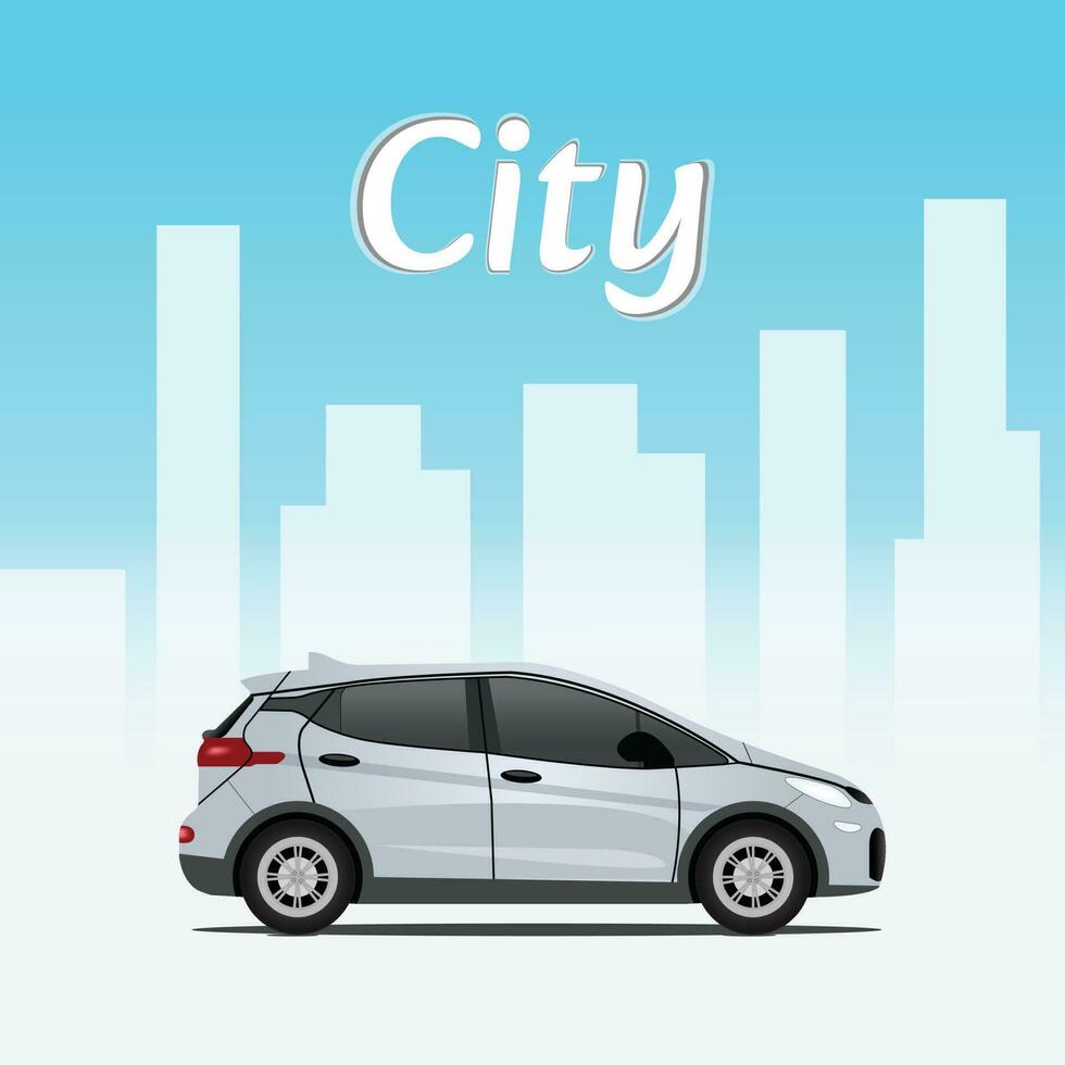 3d flat illustration of a realistic cartoonist car in the city. Clean cityscape with vehicle. square shape design. vector