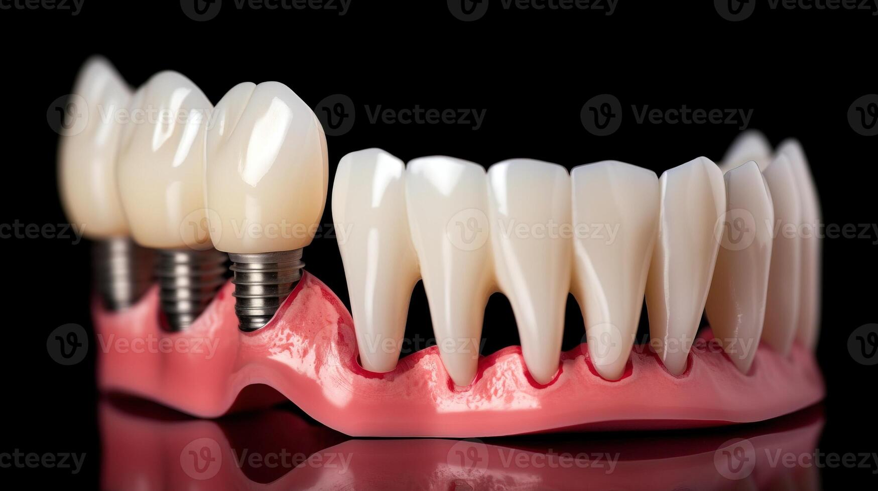 Dental prosthesis, tooth implant, mockup on a black background, isolate. . photo