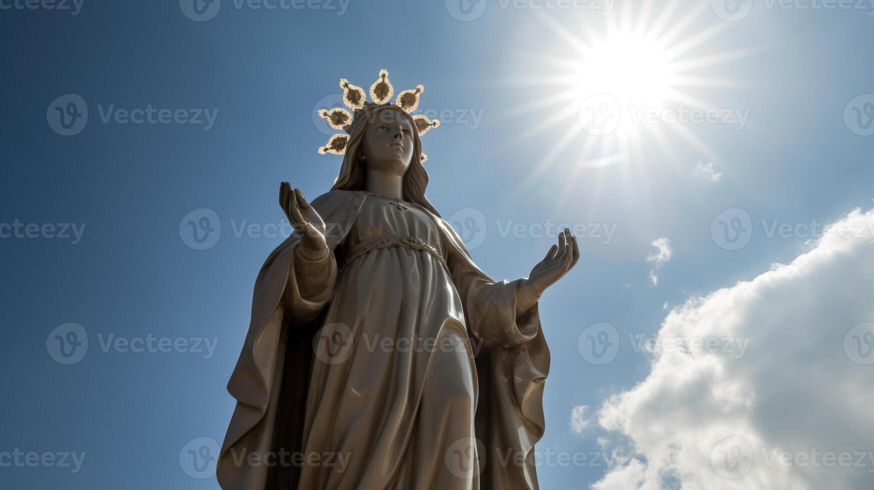 Virgen del carmen catholic religious holiday, female statue against the sky. . photo