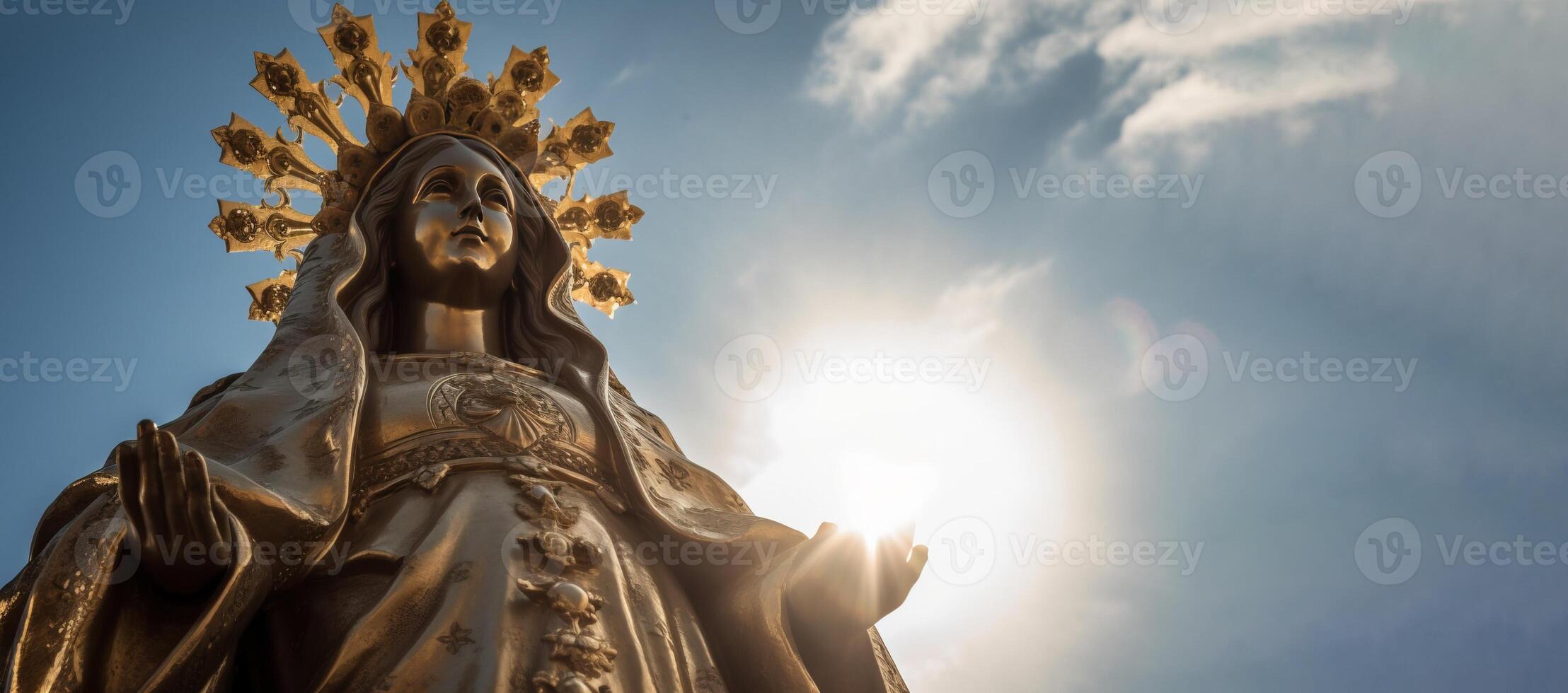 Virgen del carmen catholic religious holiday, female statue against the sky. . photo