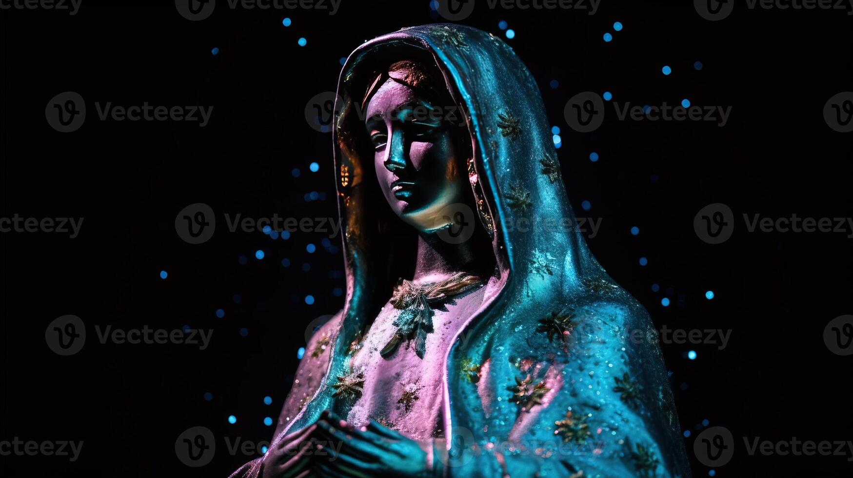 Virgen del carmen catholic religious holiday, female statue against the night sky. AI generated. photo