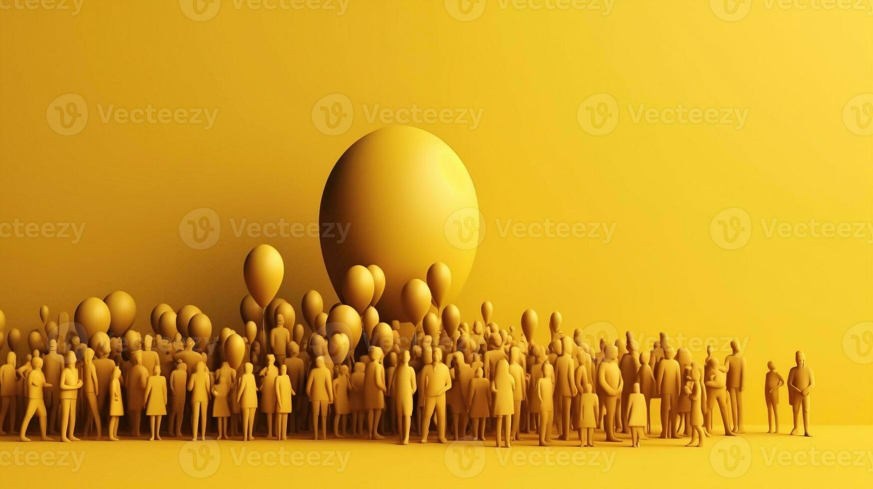 mundo población día. grupo de diferente gente, amarillo antecedentes. ai generado. foto