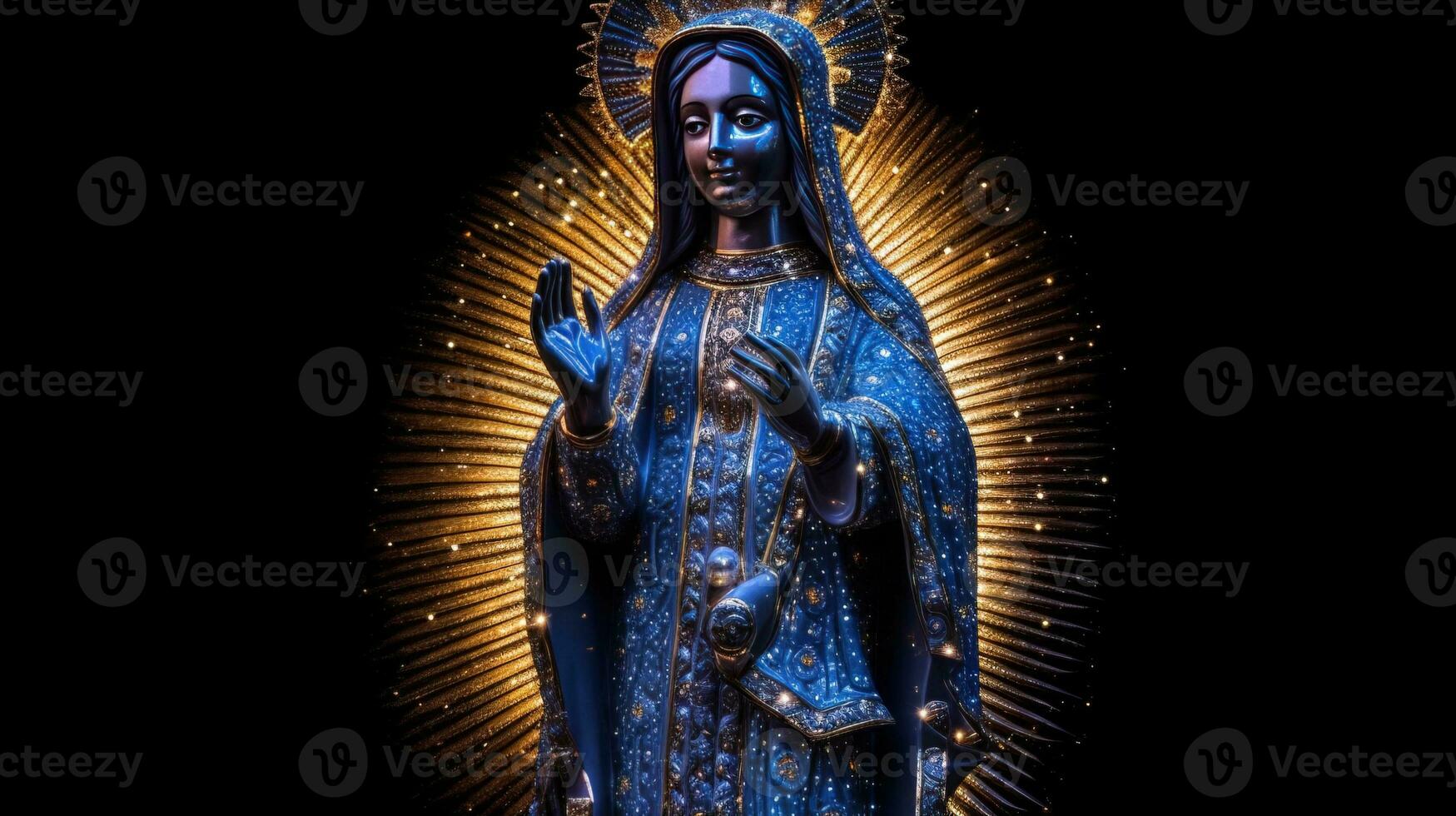 Virgen del carmen catholic religious holiday, female statue against the night sky. AI generated. photo