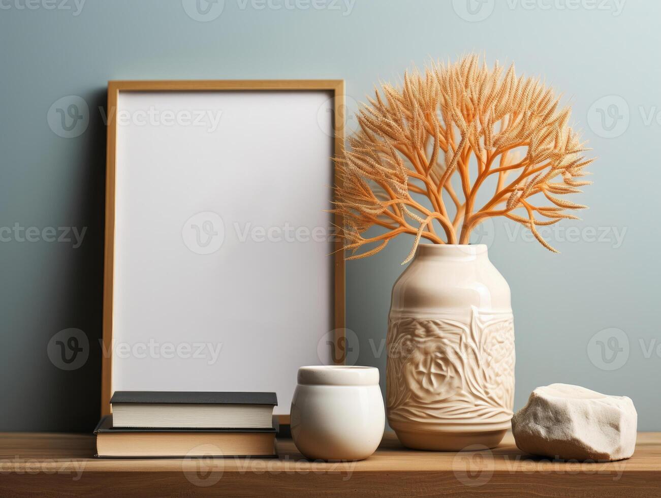 Mockup Frame In Coastal Boho Style Interior 3d, Mockups Design 3D, High-quality Mockups, photo