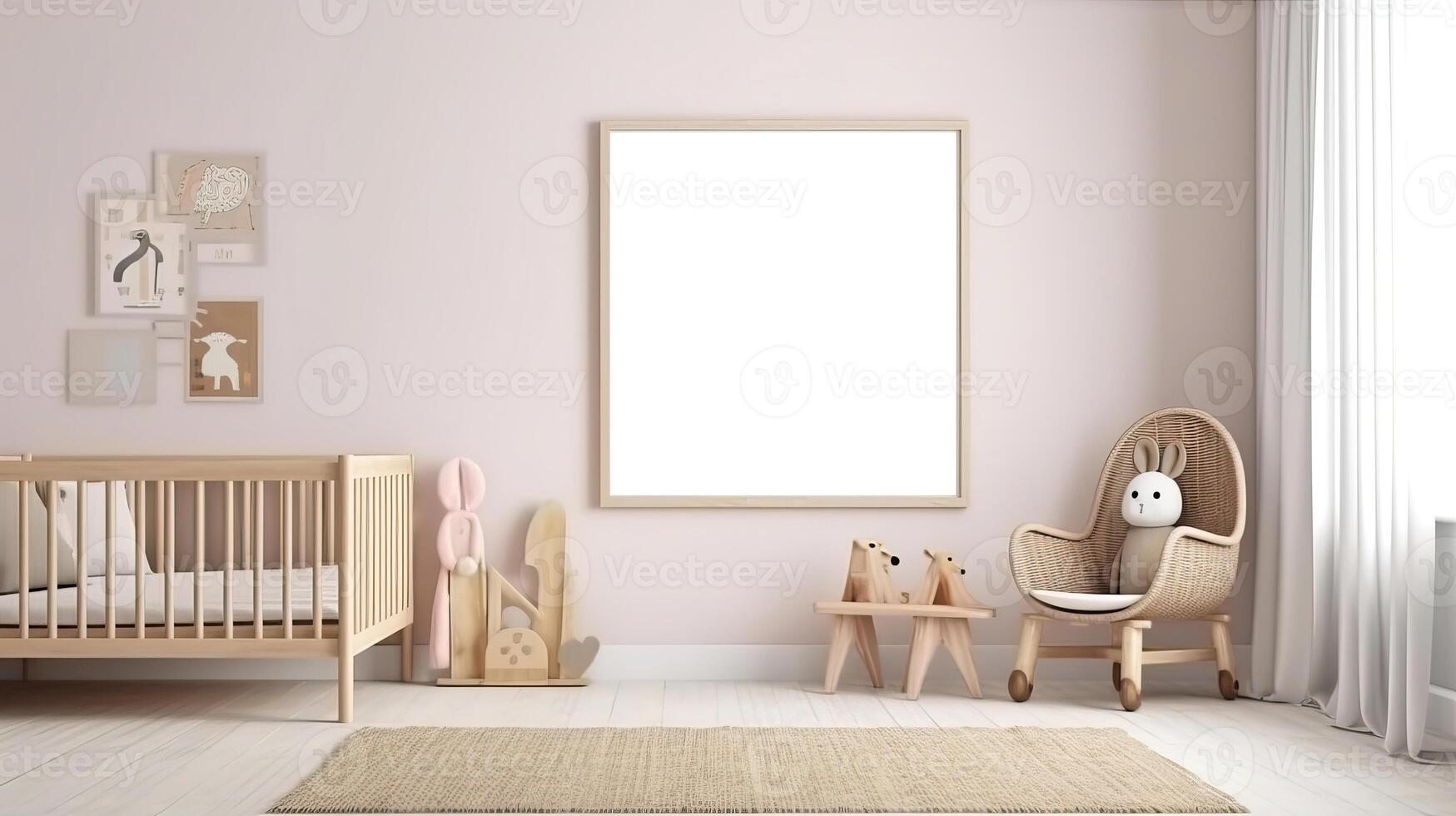 Mockup poster frame in children room Scandinavian, photo