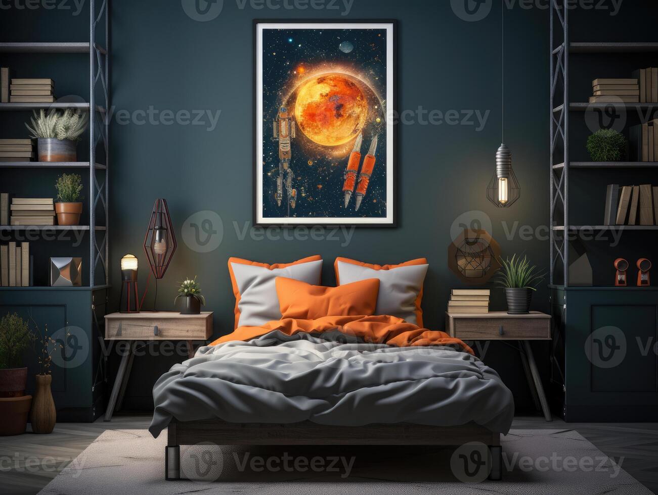 Mock up poster in boy teenage bedroom interior , Mockups Design 3D, High-quality Mockups, Generative Ai photo