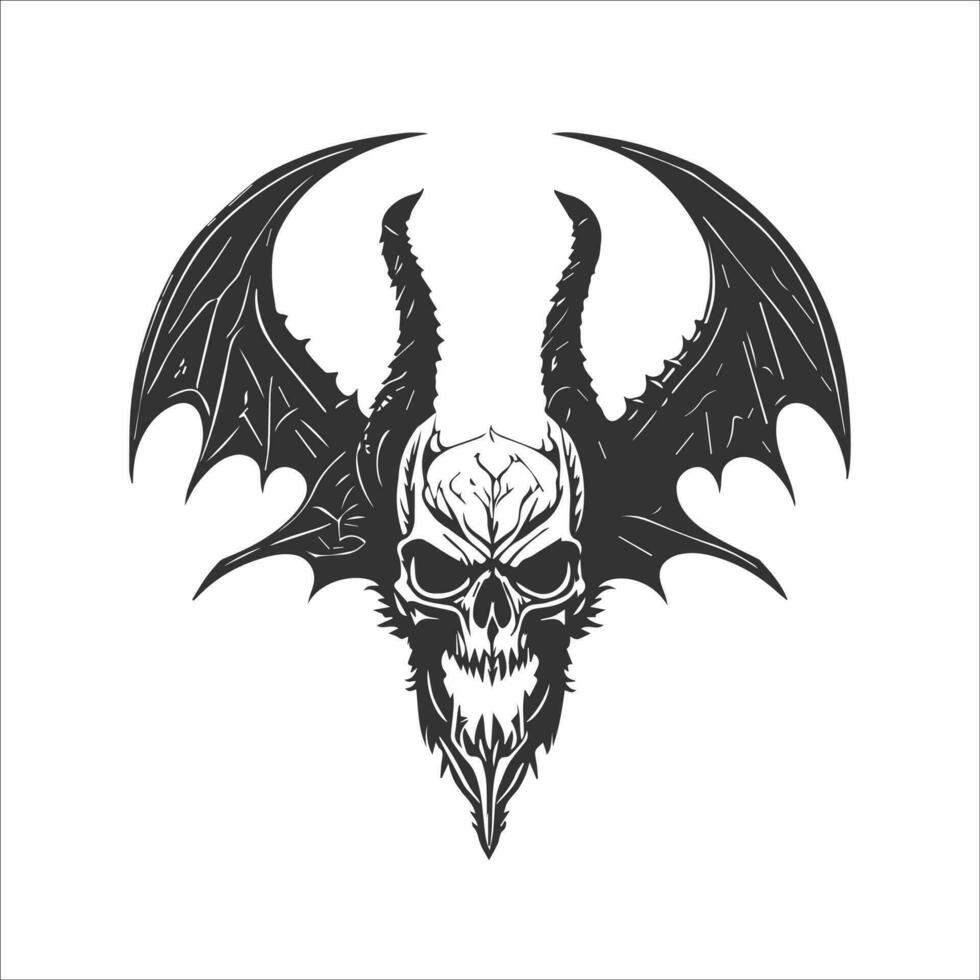 Silhouette illustration of angry horned and winged skull logo vector