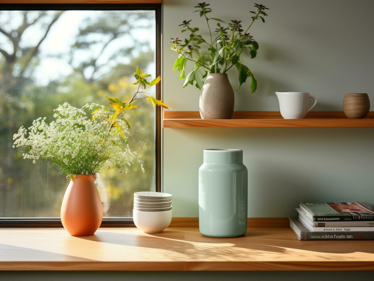 Mockup Poster Frame In Kitchen Interior 3d Render , Generative Ai photo