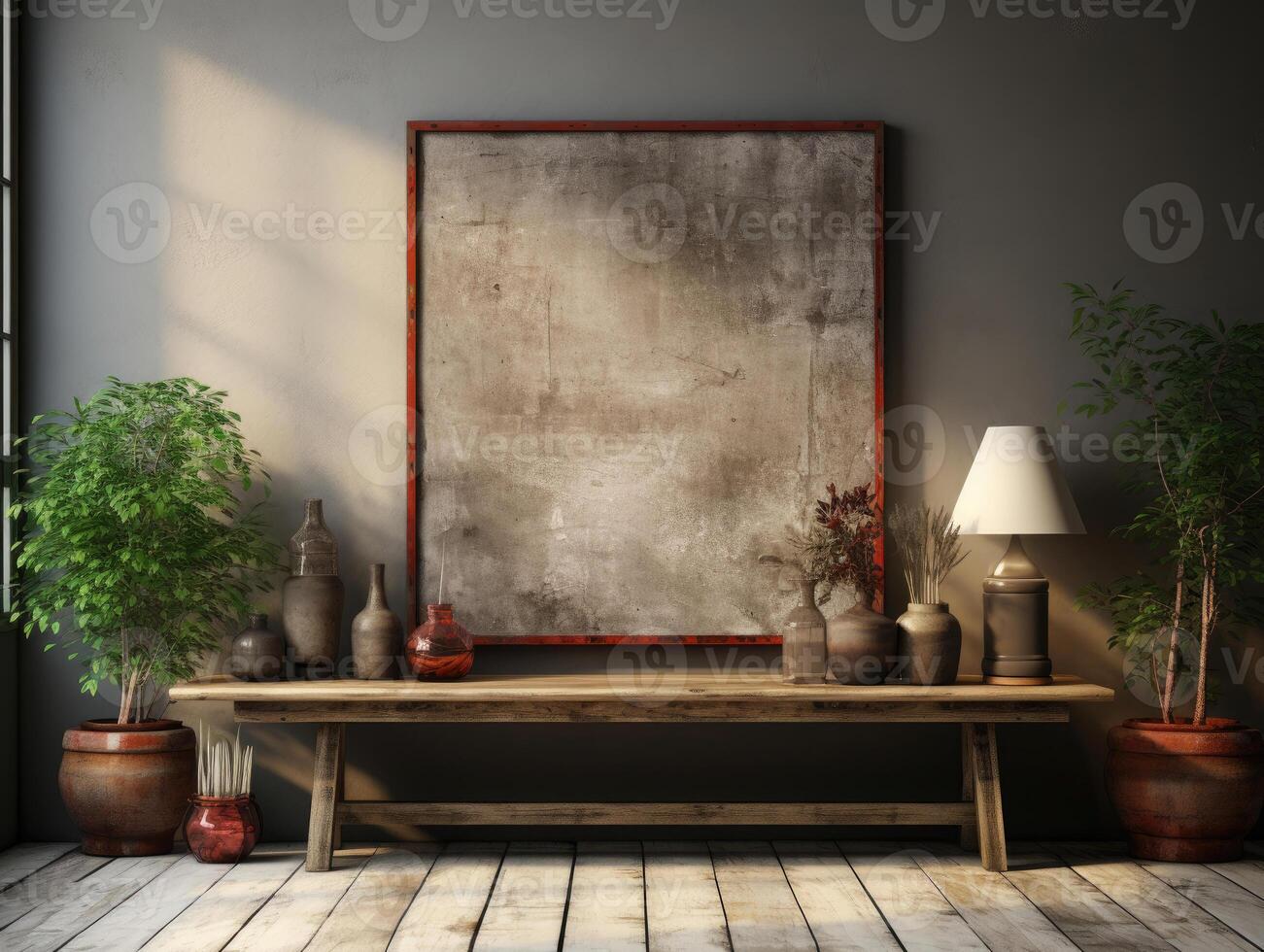 Mock-up poster in old vintage room 3d , Mockups Design 3D, High-quality Mockups, photo
