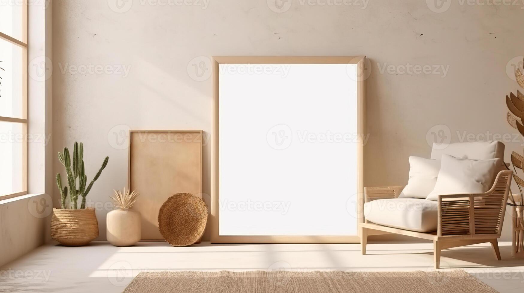 Mockup frame in farmhouse living room, photo