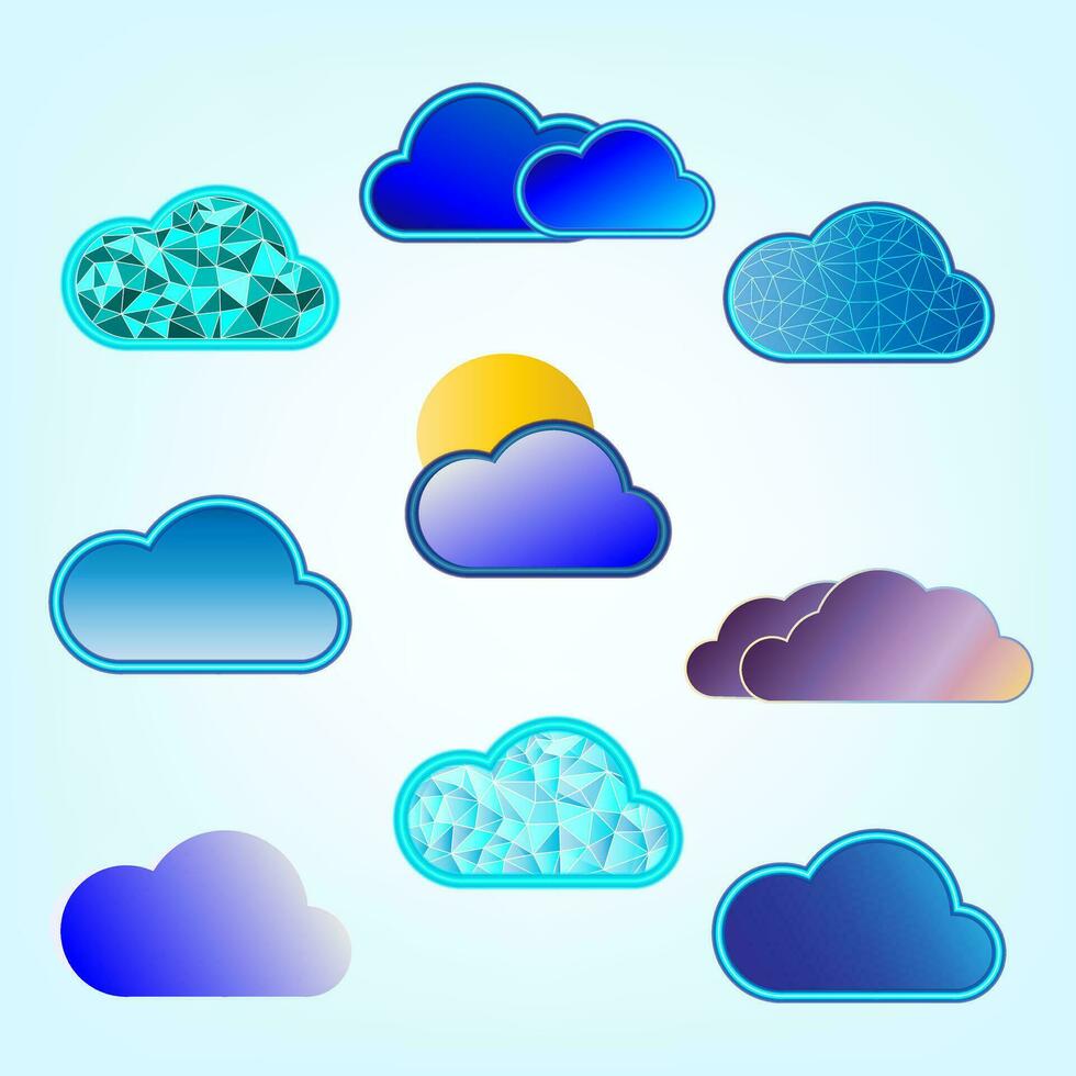 Collection of cloud icons clip art symbol rainbow abstract background vector illustration