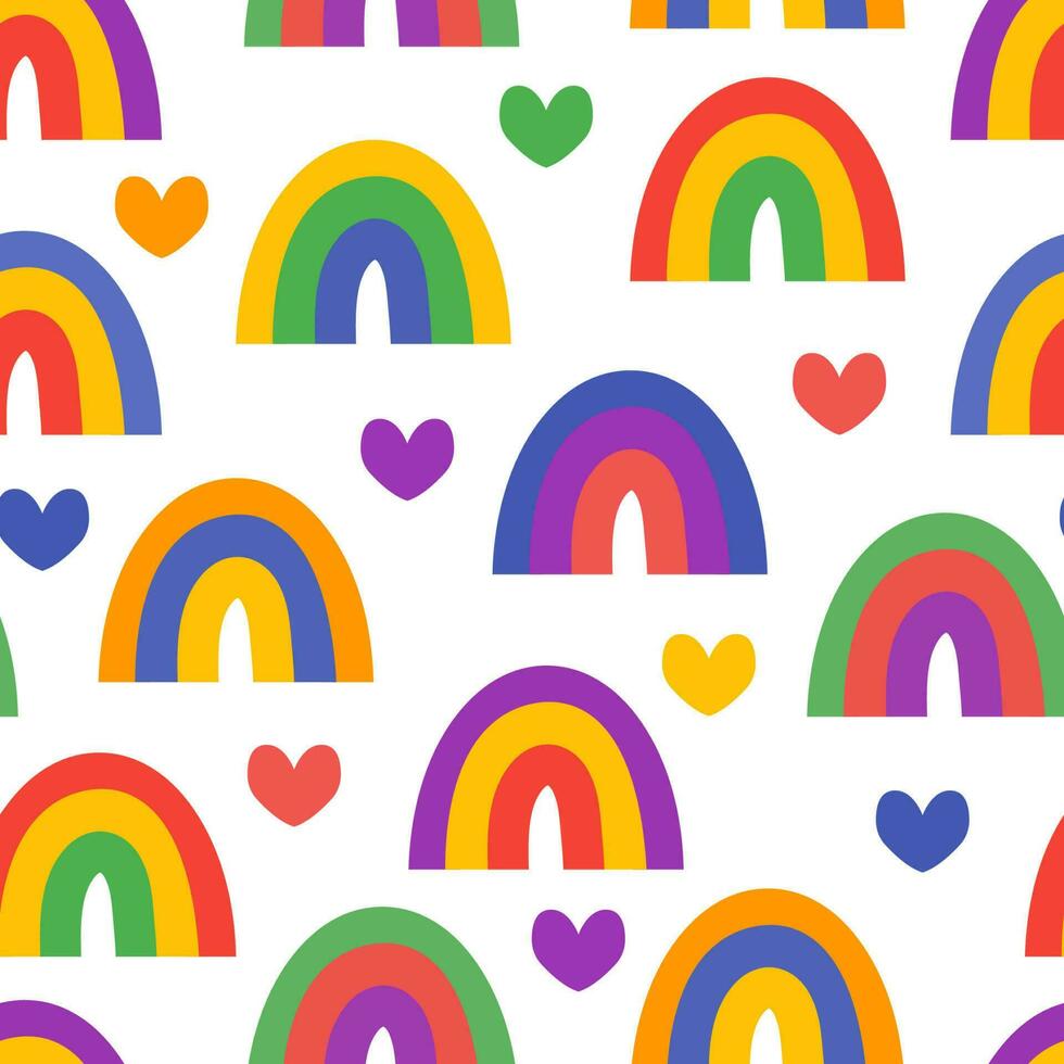 rainbows and hearts in a seamless pattern vector