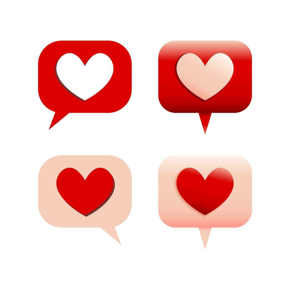 flat and 3d heart textbox. heart icon, love social media post icon. heart speech icon bubble vector