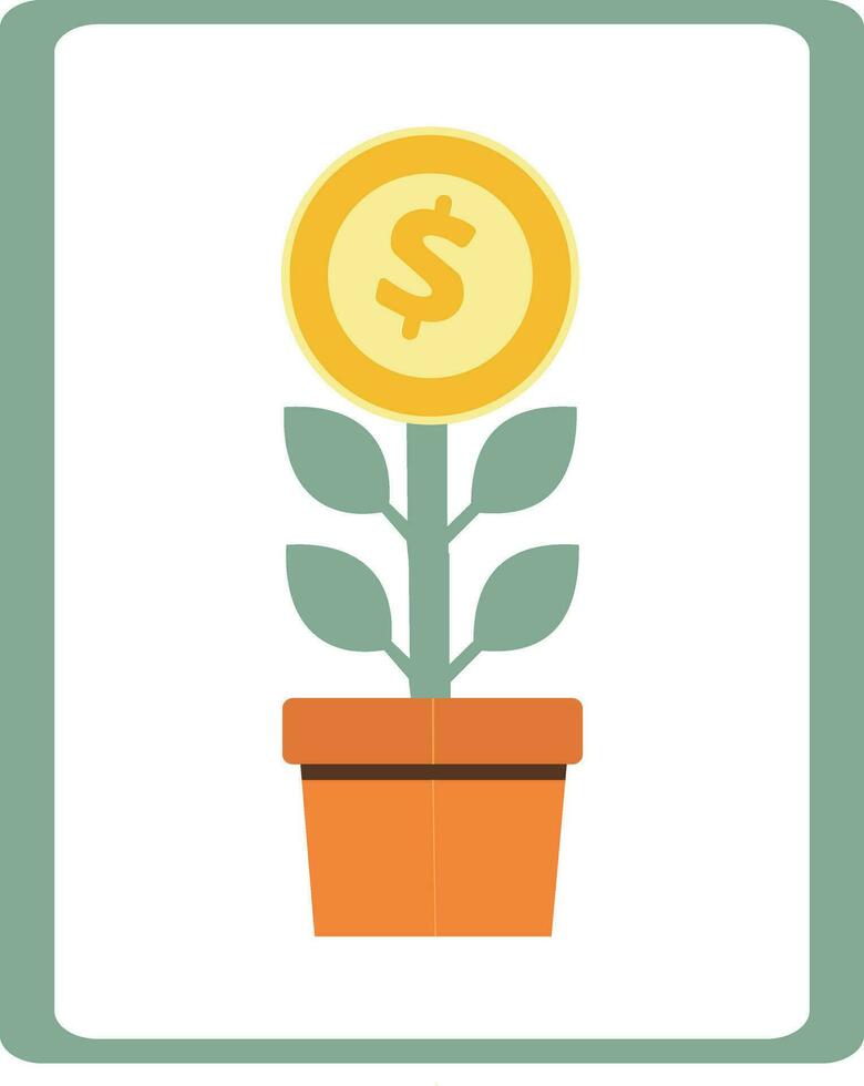 Illustration of a tree in a pot, with a fruit dollar logo as a symbol of economic growth vector