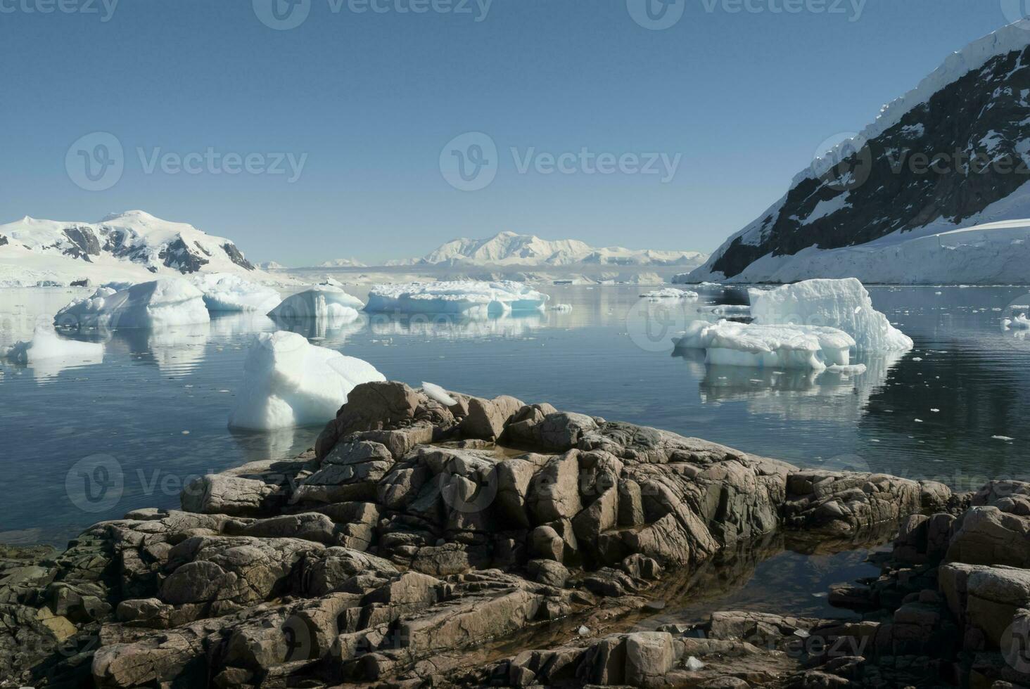 Sea, glacier and mountains landscape in Neko Harbour,Antarctica. photo