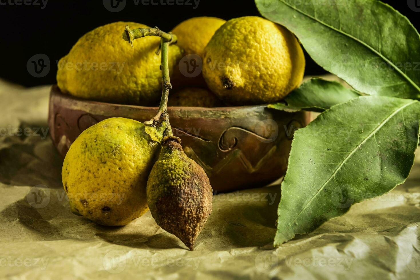 Organic lemons, harvested from the garden, prepared on the table. photo