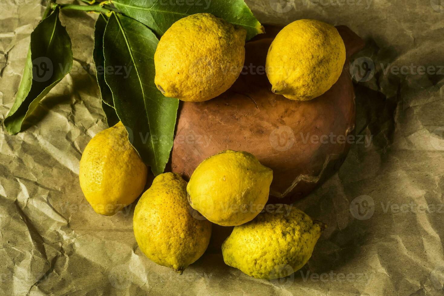 Organic lemons, harvested from the garden, prepared on the table. photo