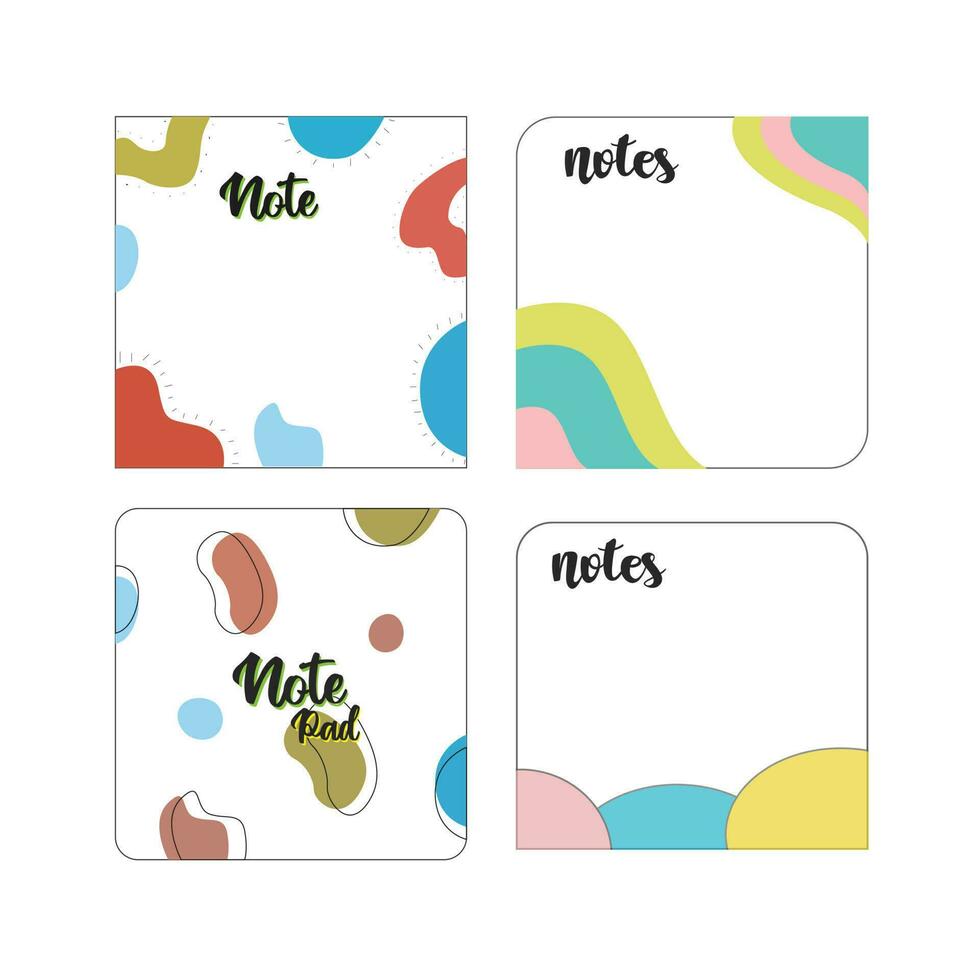 note pads with colorful designs and the words note not vector