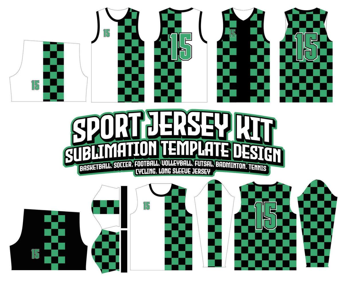 tanjiro Green black squares tiles Jersey Design Sportswear Background vector