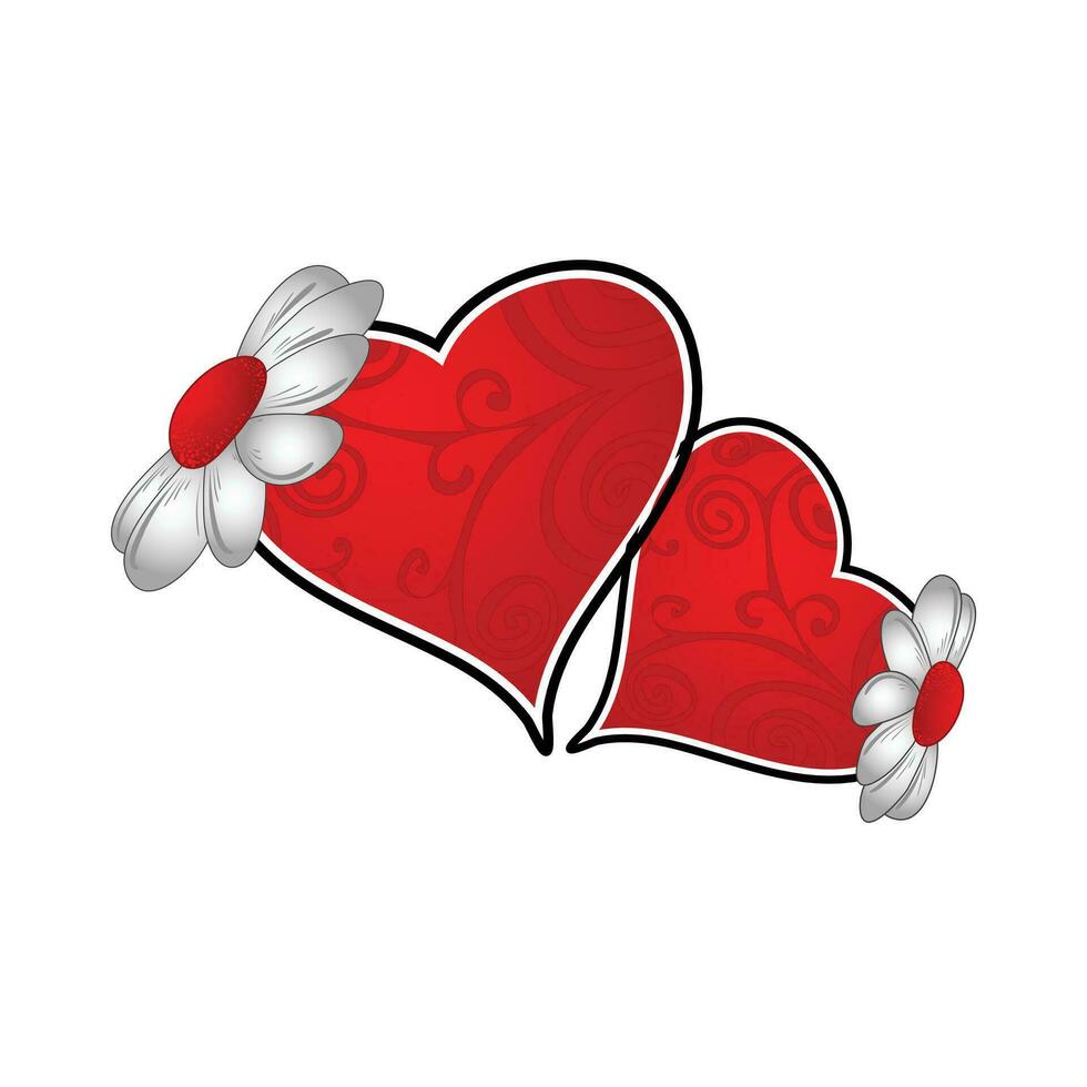 beautiful rose and heart love icon - heart symbol, valentine day, doodle red heart icon vector eps.10