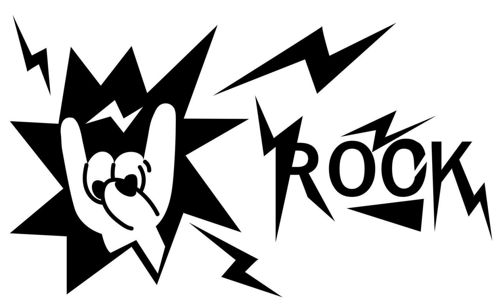 A hand on the background of an explosion with lightning. A musical sign of a rock festival, a two-handed gesture, an isolated cartoon illustration with an inscription. Insulated heavy metal lever vector