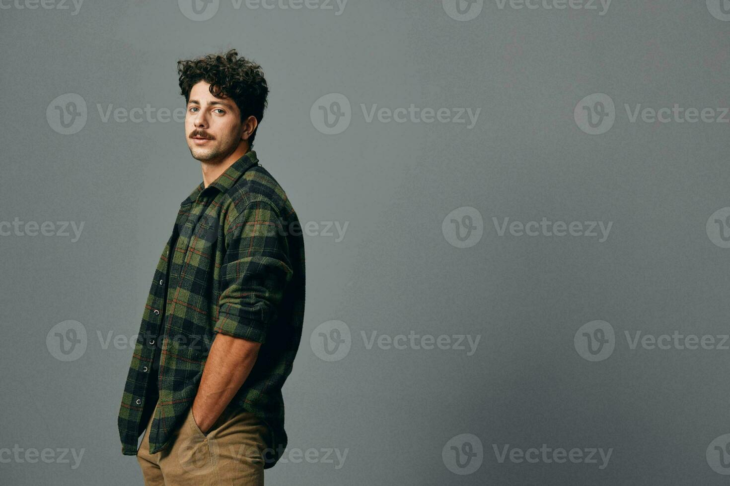 Handsome man copyspace friendly face shirt trendy smile fashion hipster portrait photo