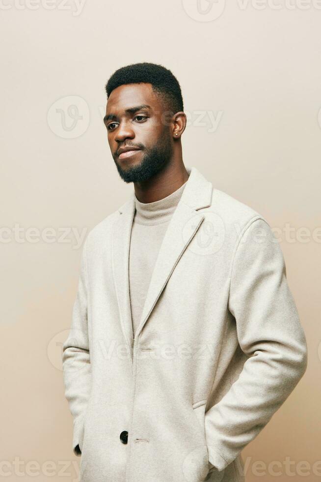 man beige african african american look black guy young portrait background smiling american photo