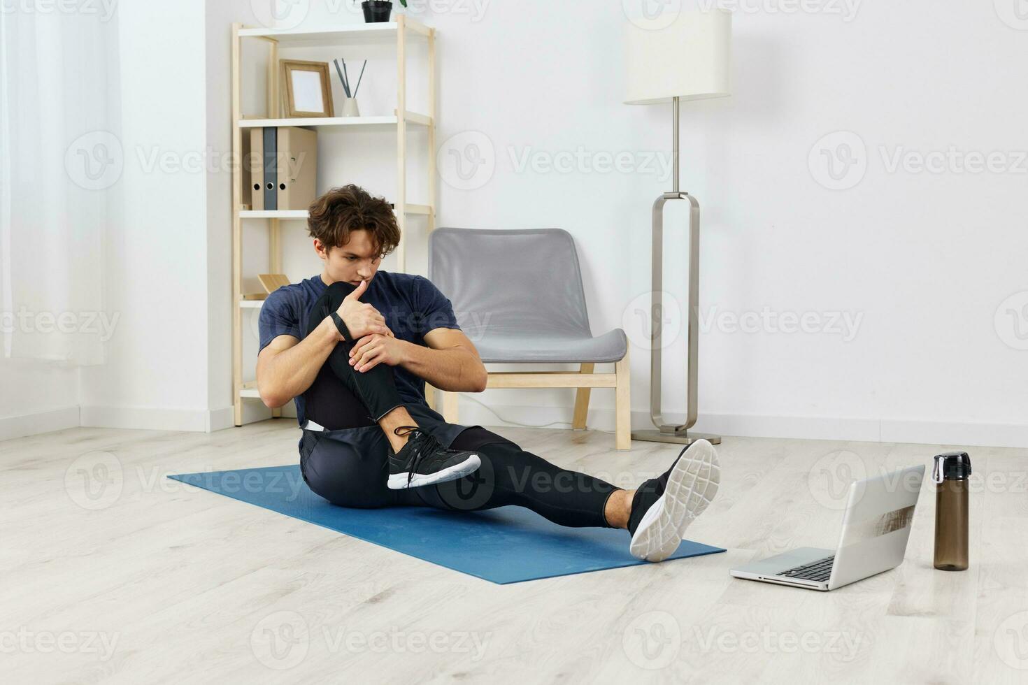 man healthy house health activity indoor training lifestyle floor sport home photo