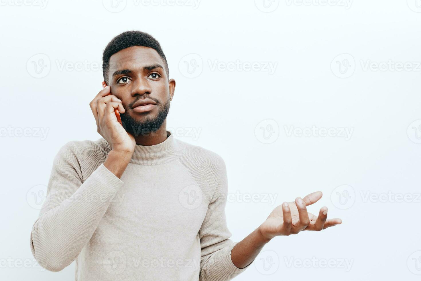 man young businessman black technology happy mobile phone red smile african photo