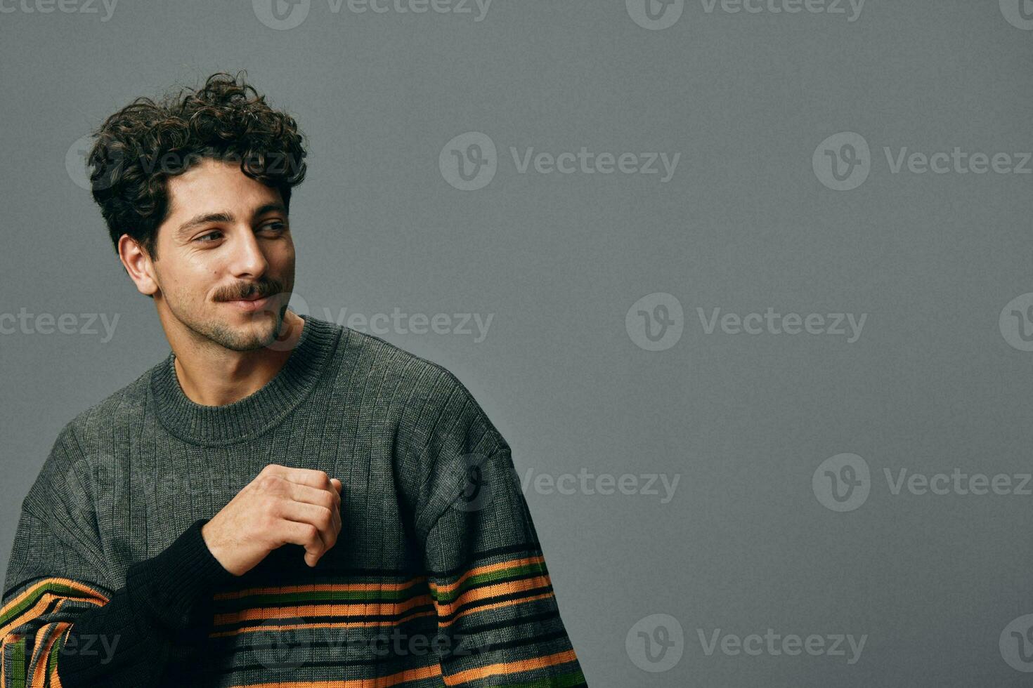 Man isolated sweater casual copyspace trendy portrait fashion face mature hipster smile confident handsome photo