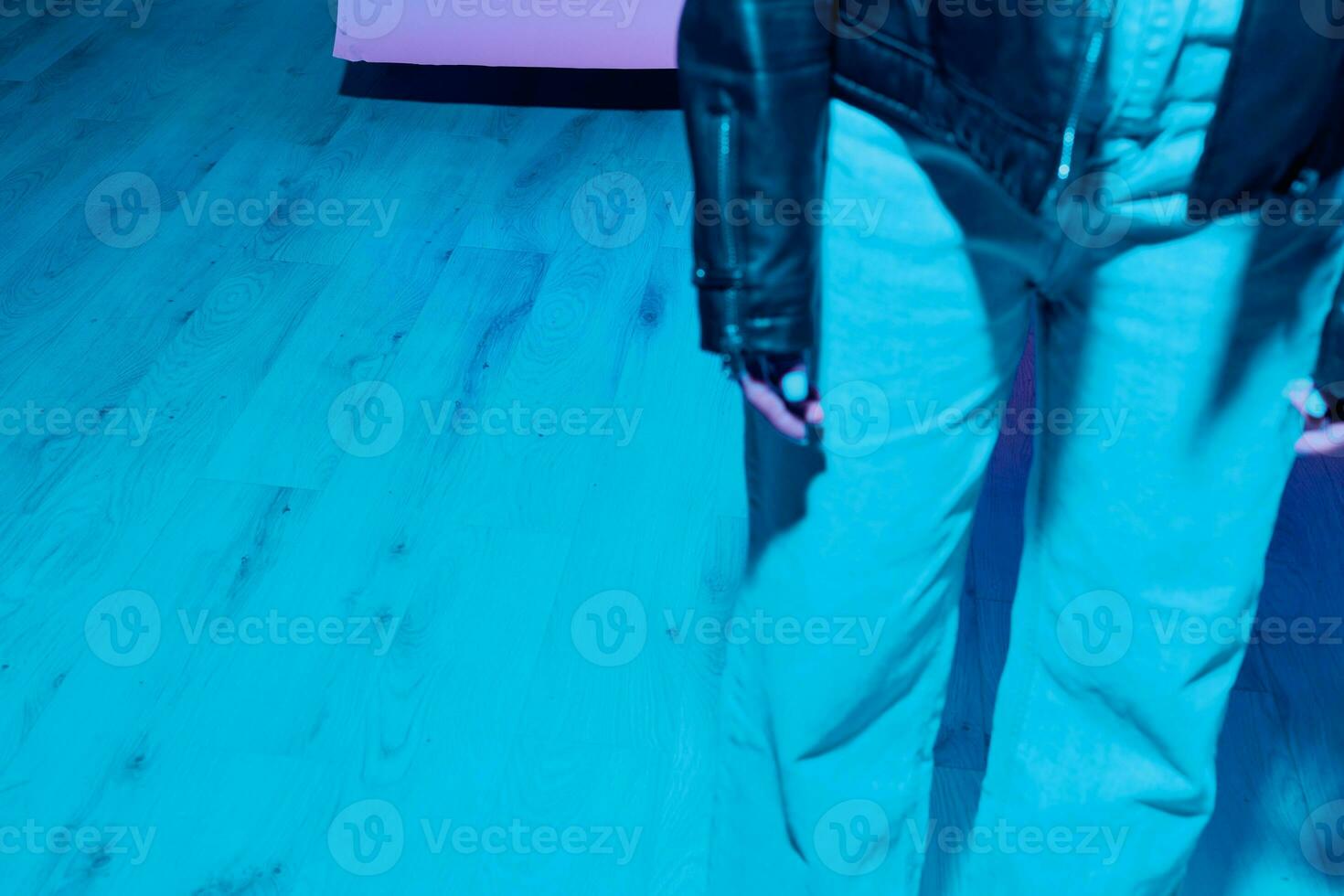 Woman portrait blue concept neon purple photo