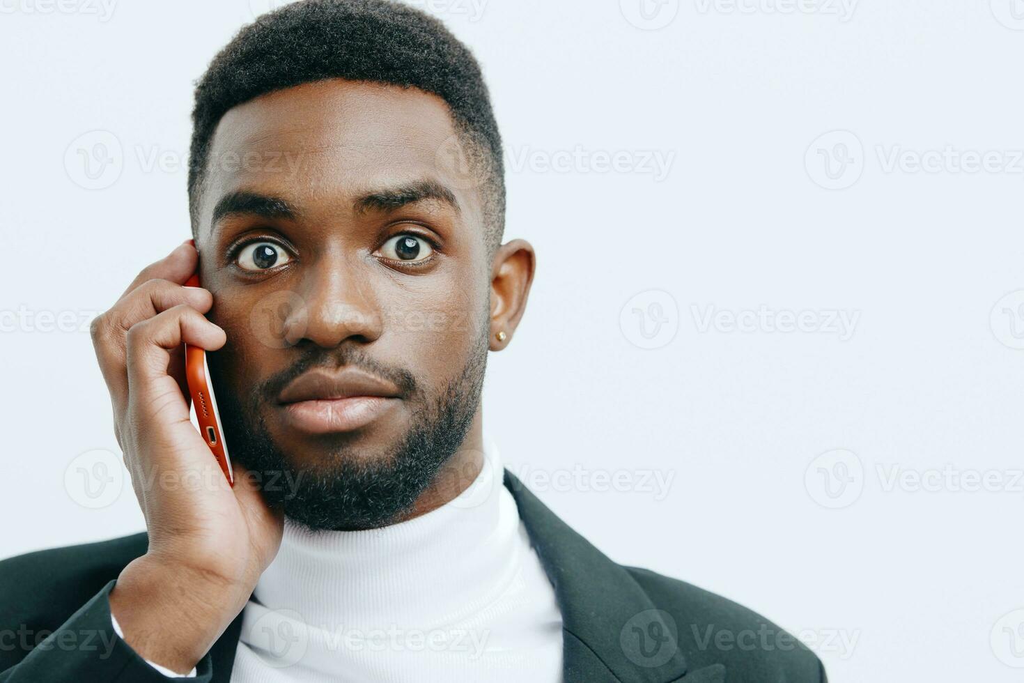 man smile technology young screen businessman black happy phone african mobile photo