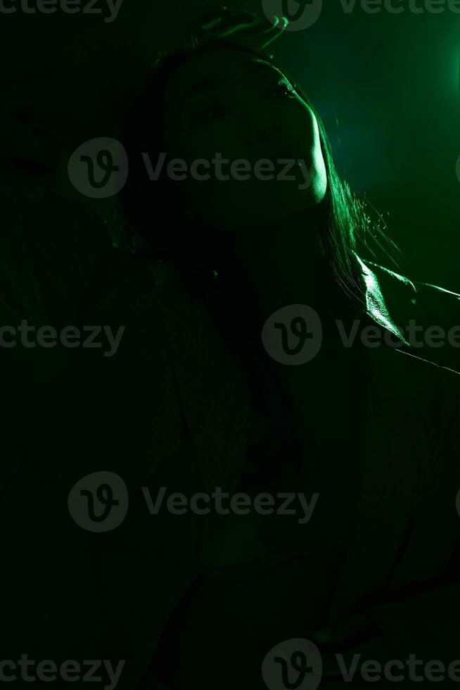 Woman smoke neon concept trendy portrait photo