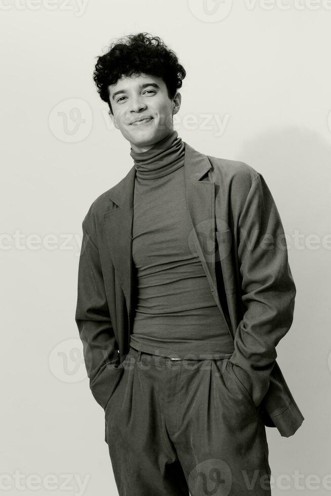 Black man suit pose trendy and style clothing fashion white photo
