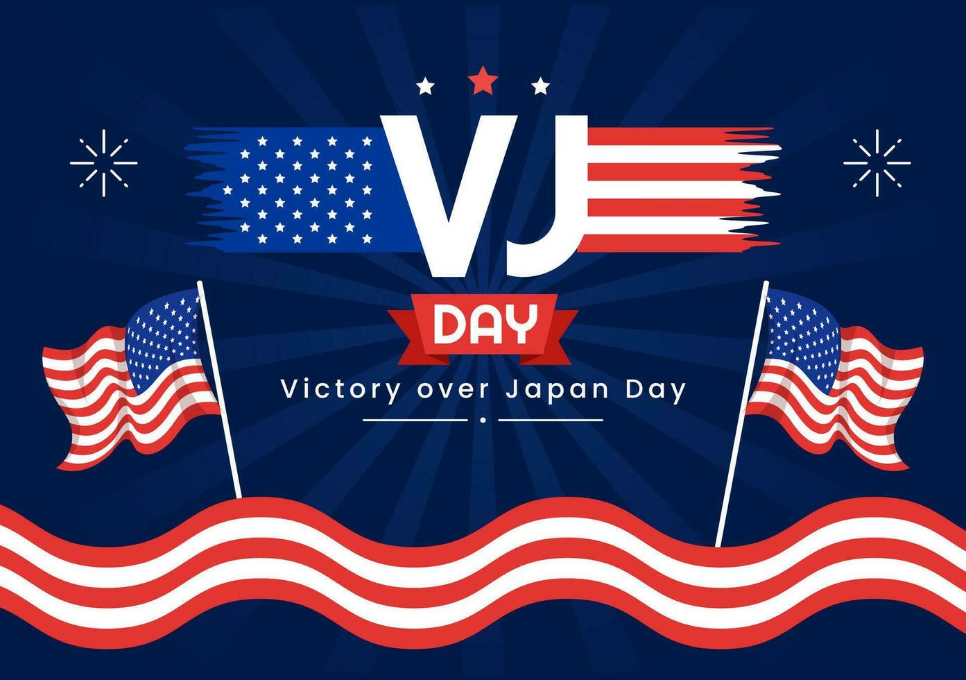 VJ Victory Over Japan Day Celebrate Vector Illustration with United State Flag Background in Flat Cartoon Hand Drawn for Landing Page Templates