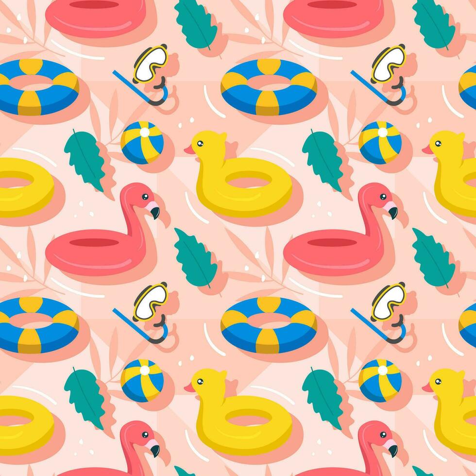 Swimming Pool Seamless Pattern Vector Illustration with Summer Vacation Element in Flat Cartoon Template Hand Drawn