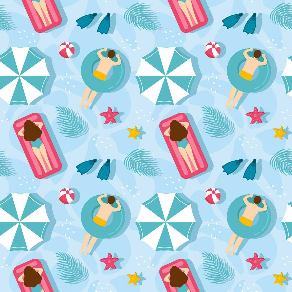Swimming Pool Seamless Pattern Vector Illustration with Summer Vacation Element in Flat Cartoon Template Hand Drawn