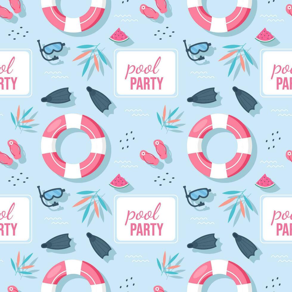 Swimming Pool Seamless Pattern Vector Illustration with Summer Vacation Element in Flat Cartoon Template Hand Drawn