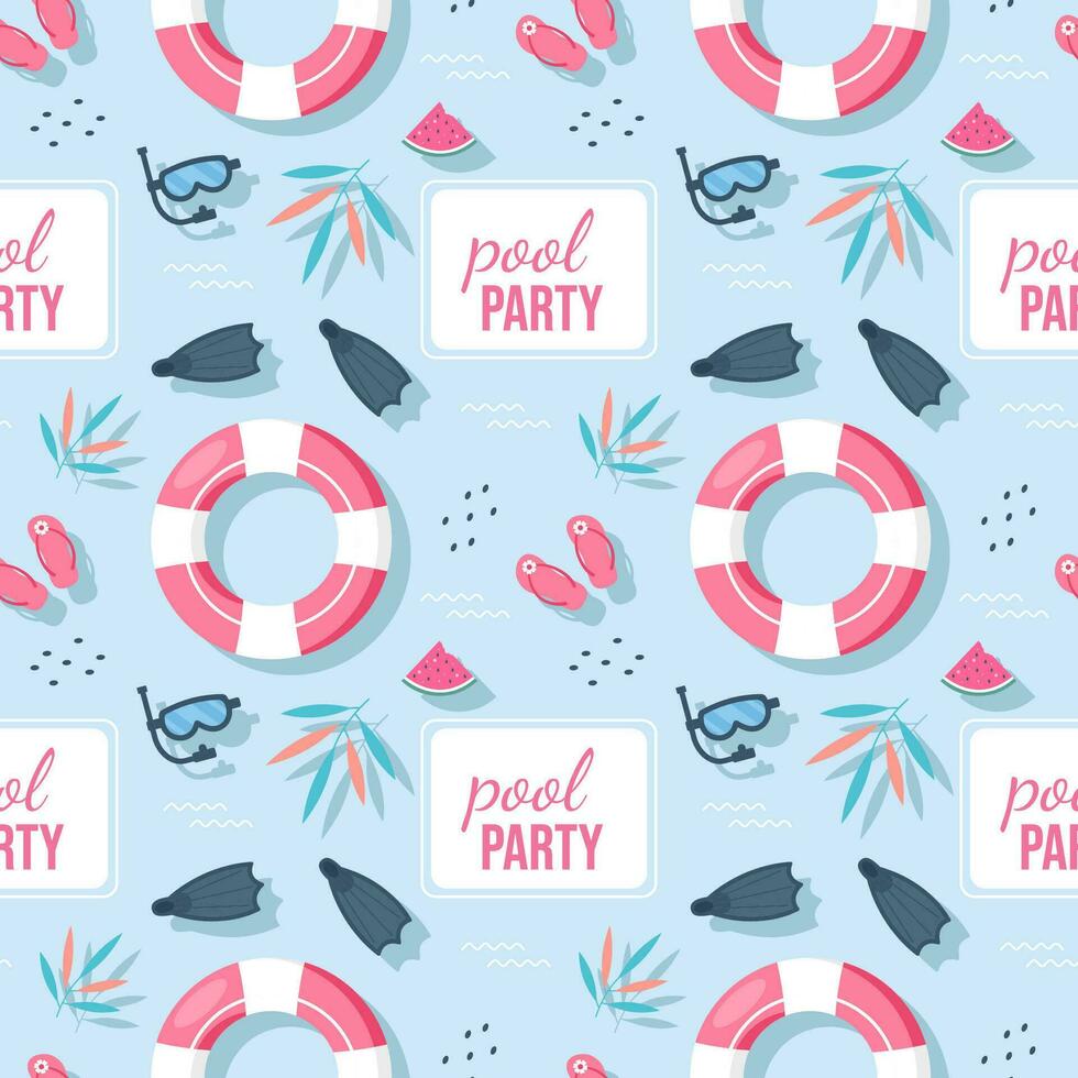 Swimming Pool Seamless Pattern Vector Illustration with Summer Vacation Element in Flat Cartoon Template Hand Drawn