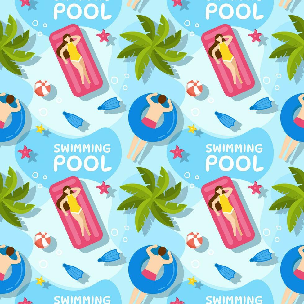 Swimming Pool Seamless Pattern Vector Illustration with Summer Vacation Element in Flat Cartoon Template Hand Drawn