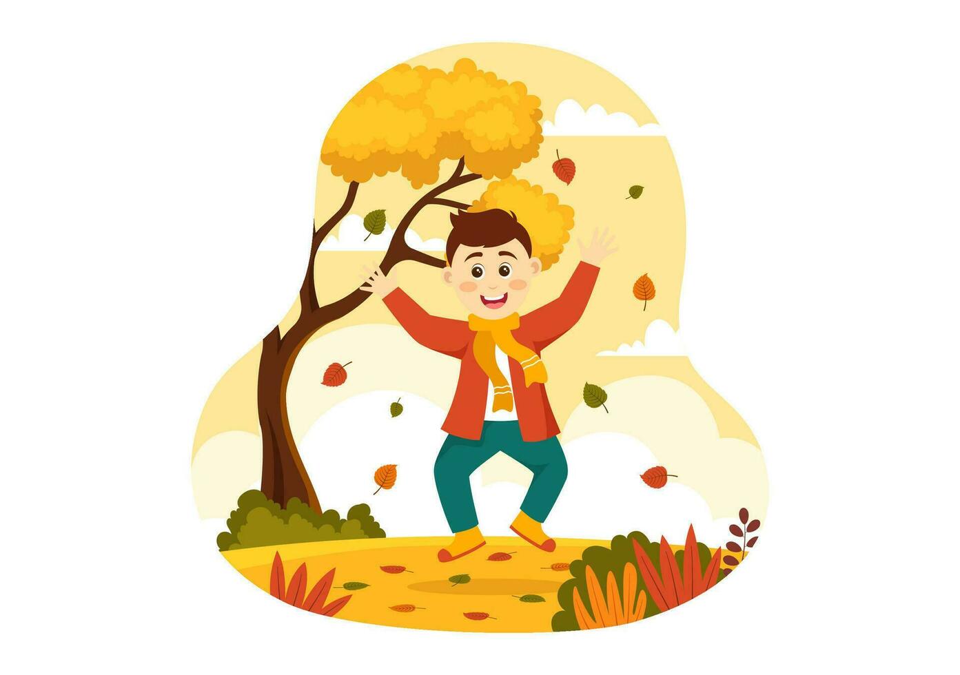 Fall Activity Vector Illustration with Activities like a People Rides a Bicycle, Read Book, Relax or Jogging in the Autumn City Park Templates