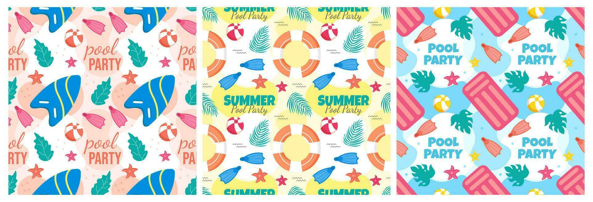 Set of Swimming Pool Seamless Pattern Vector Illustration with Summer Vacation Element in Flat Cartoon Template Hand Drawn