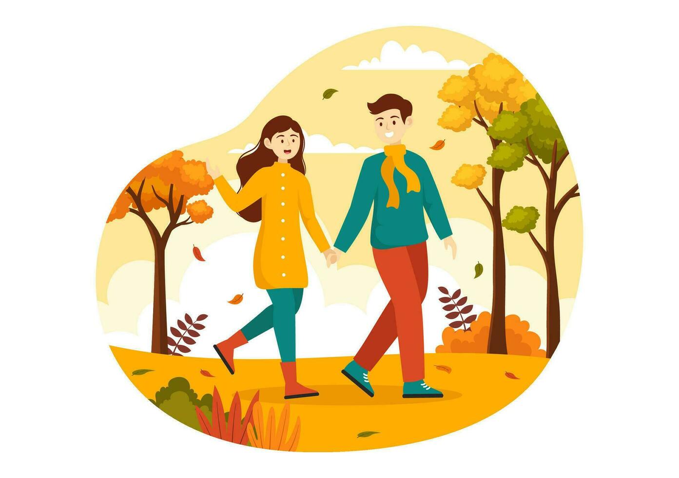 Fall Activity Vector Illustration with Activities like a People Rides a Bicycle, Read Book, Relax or Jogging in the Autumn City Park Templates