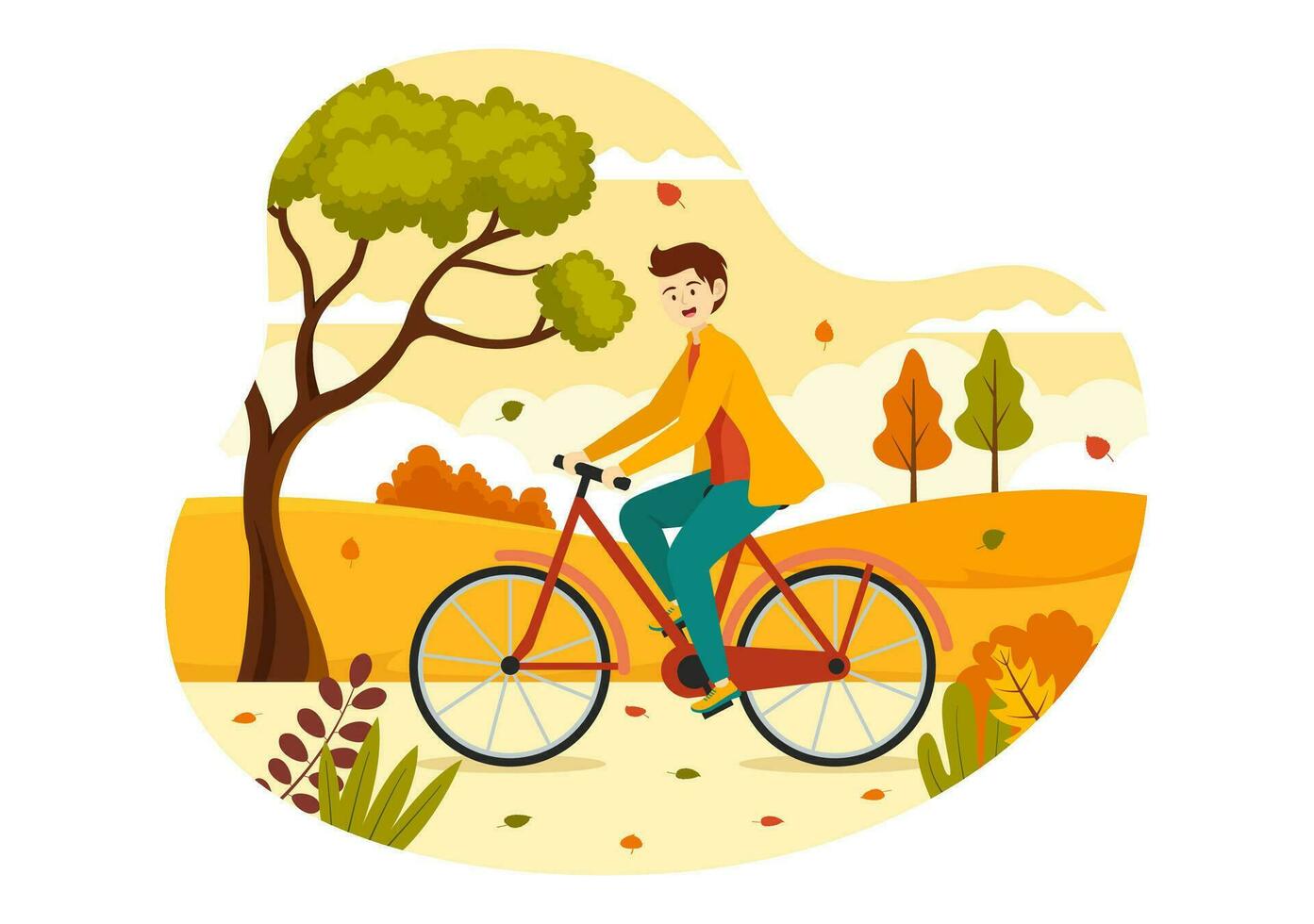 otoño actividad vector ilustración con ocupaciones me gusta un personas paseos un bicicleta, leer libro, relajarse o trotar en el otoño ciudad parque plantillas