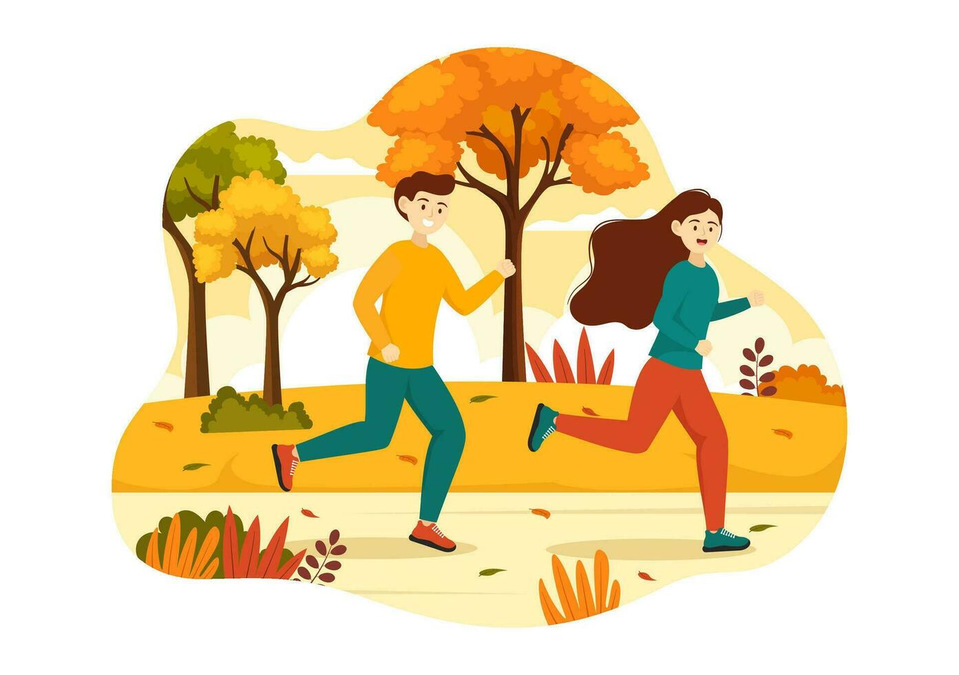 Fall Activity Vector Illustration with Activities like a People Rides a Bicycle, Read Book, Relax or Jogging in the Autumn City Park Templates